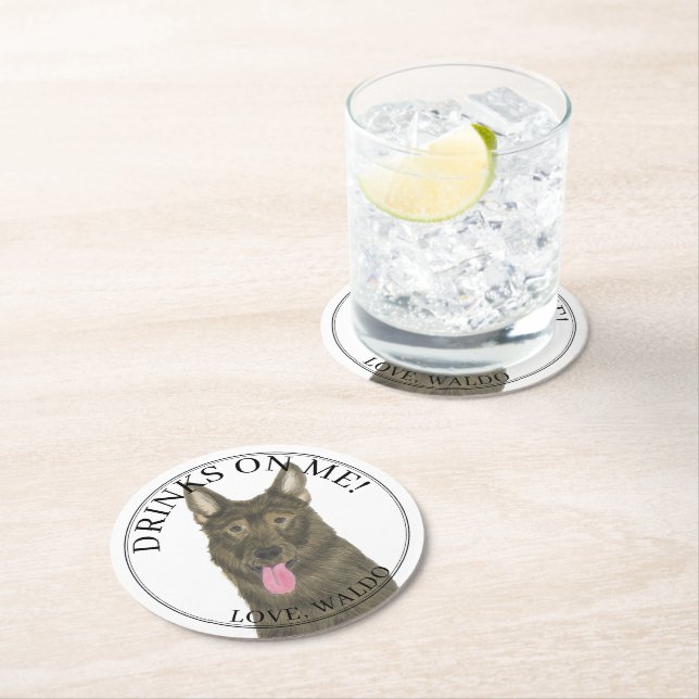 Personalised Sable German Shepherd Wedding Round Paper Coaster (Insitu)