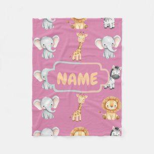 Personalised Safari Animal Cute Pastel Nursery  Fleece Blanket