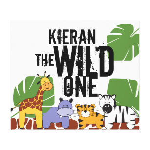 Personalised Safari Animals Wild One Nursery Canvas Print