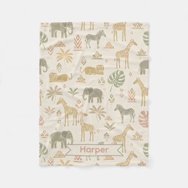 Personalised Safari Kids Fleece Name Blanket  (Front)
