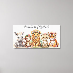 Personalised Safari Nursery Art Elegant Watercolor Canvas Print