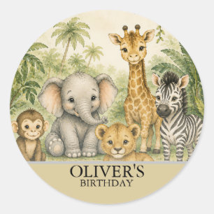 Personalised Safari Nursery Name Poster Jungle Classic Round Sticker
