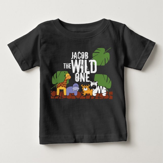 Personalised Safari WILD ONE 1st Birthday Baby T-Shirt (Front)