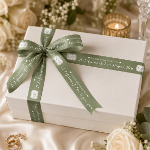 Personalised Sage Bride Groom Monogram Wedding Satin Ribbon
