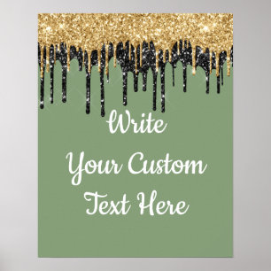 Personalised Sage Gold Glitter Birthday Photo Prop Poster