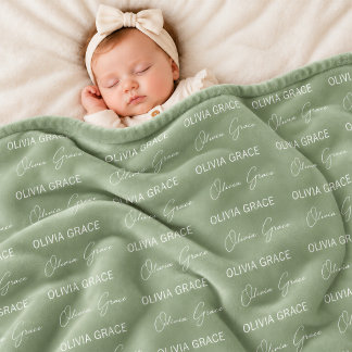 Personalised Sage Green Baby Name Nursery Blanket
