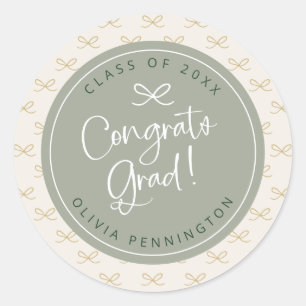 Personalised Sage Green Bow Girly  Classic Round Sticker