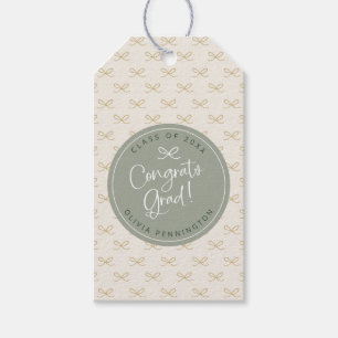 Personalised Sage Green Bow Girly Graduation Gift Tags