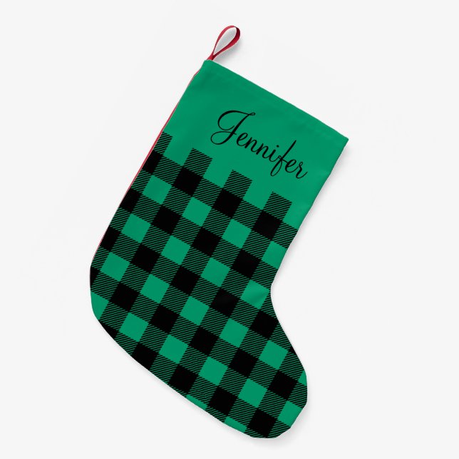 Personalised Sage Green Checks  Small Christmas Stocking (Front (Hanging))
