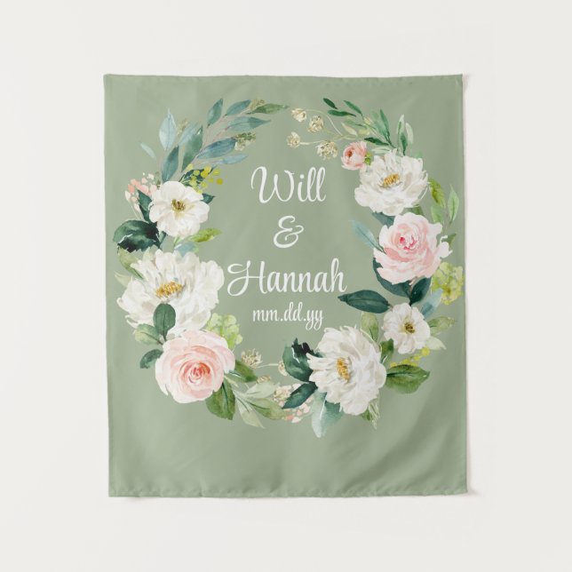 Personalised Sage Green Custom Wedding Reception Tapestry (Front)