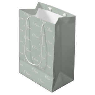 Personalised Sage Green Elegant Name Medium Gift Bag