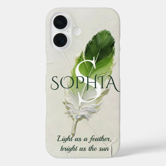 Personalised Sage Green Feather Initial Case-Mate iPhone Case (Back)