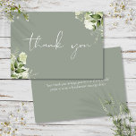 Personalised Sage Green Floral Elegant Script Thank You Card<br><div class="desc">Featuring delicate watercolor greenery and elegant script thank-you script on a sag green background. You can personalise with your own thank you message on the reverse,  or if you prefer to add your handwritten message,  delete the text. A perfect way to say thank you! Designed by Thisisnotme©</div>