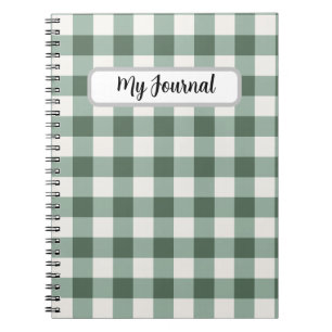 Personalised Sage Green Gingham Aesthetic Notebook