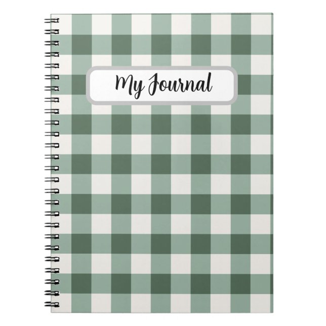 Personalised Sage Green Gingham Aesthetic Notebook (Front)