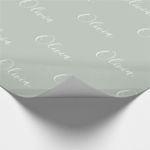 Personalised Sage Green Girly Elegant Name Wrapping Paper