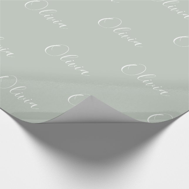 Personalised Sage Green Girly Elegant Name Wrapping Paper (Corner)