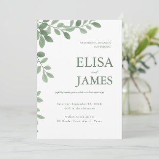 Personalised Sage Green Minimal Botanical Wedding Invitation