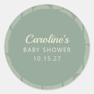 Personalised Sage Green Mod Geometric Baby Shower Classic Round Sticker