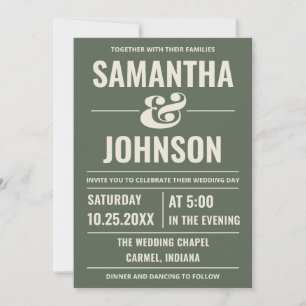 Personalised Sage Green Modern Minimalist Wedding Invitation