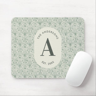 Personalised Sage Green Monogram Elegant Family Mouse Pad