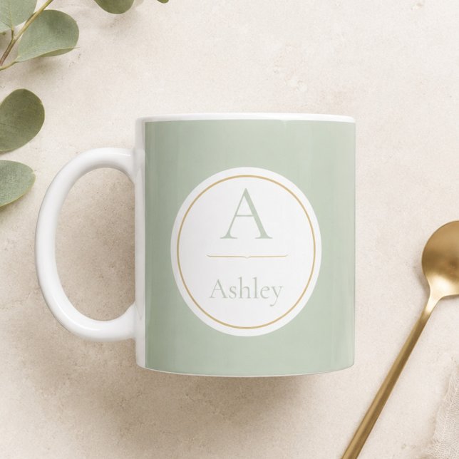 Personalised Sage Green Monogram Name Elegant  Coffee Mug (Creator Uploaded)