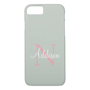 Personalised Sage Green Monogram Pink Case-Mate iPhone Case