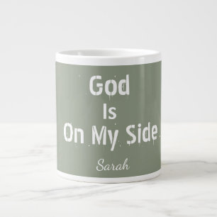 Personalised Sage Green Name God Is On My Side Tea Large Coffee Mug