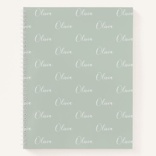 Personalised Sage Green Name Notebook (Front)