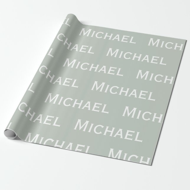 Personalised Sage Green Name  Wrapping Paper (Unrolled)
