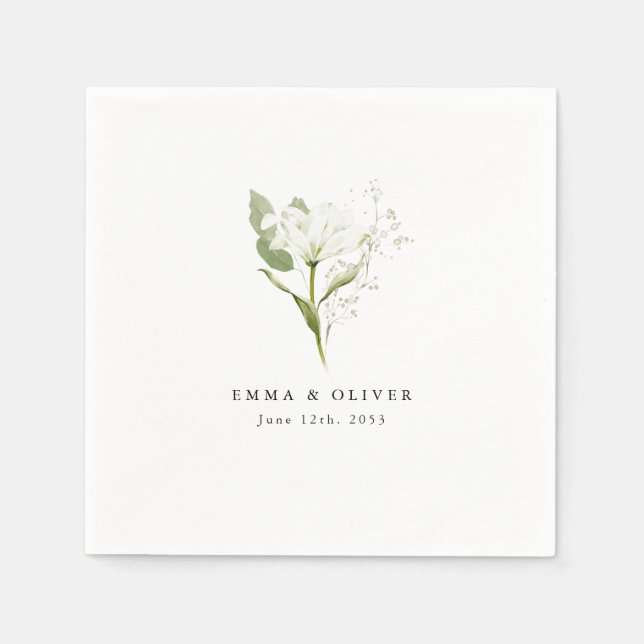 Personalised Sage Green Organic Greenery Wedding Napkin (Front)