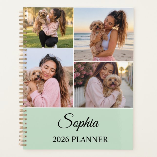 Personalised Sage Green Photo Collage Planner 2026 (Front)