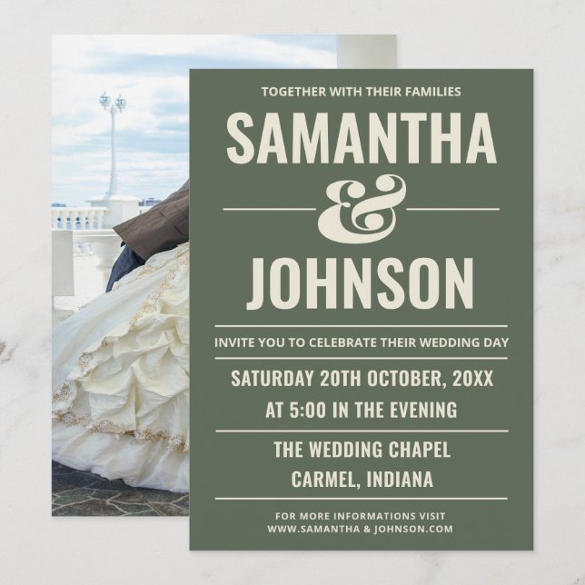 Personalised Sage Green Photo Wedding Invitation (Front/Back)