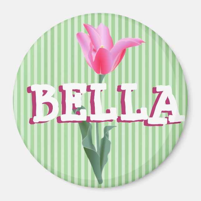 Personalised Sage Green & Pink Flower Name Magnet (Front)