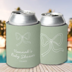 Personalised Sage Green Ribbon Baby Shower Favour Can Cooler