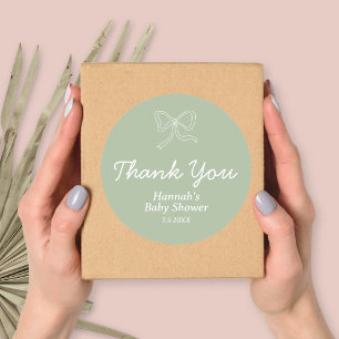Personalised Sage Green Ribbon Baby Shower Favour Classic Round Sticker