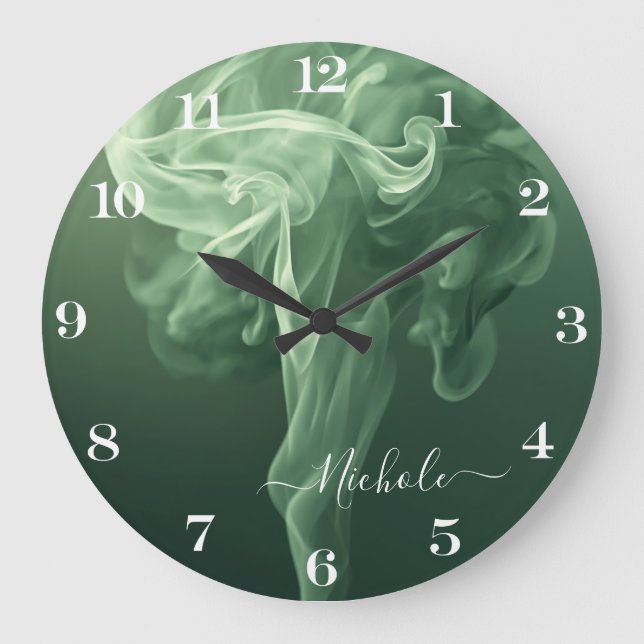 Personalised Sage Green Smoke Large Clock (Front)