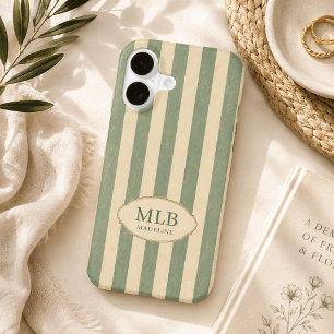 Personalised Sage Green Vintage Stripe Monogram