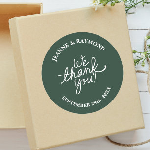 Personalised Sage Green We Thank You Wedding Favou Classic Round Sticker