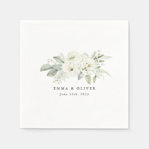 Personalised Sage Green White Floral Wedding Napkin