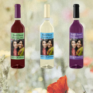 Personalised Sage Photo Friends Forever Wine Label