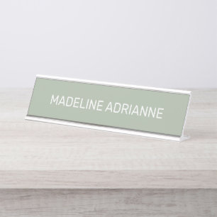 Personalised Sage & White Modern Desk Name Plate