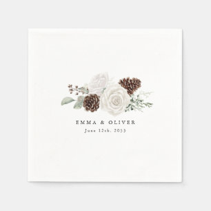 Personalised Sage Winter Pinecone Floral Wedding Napkin