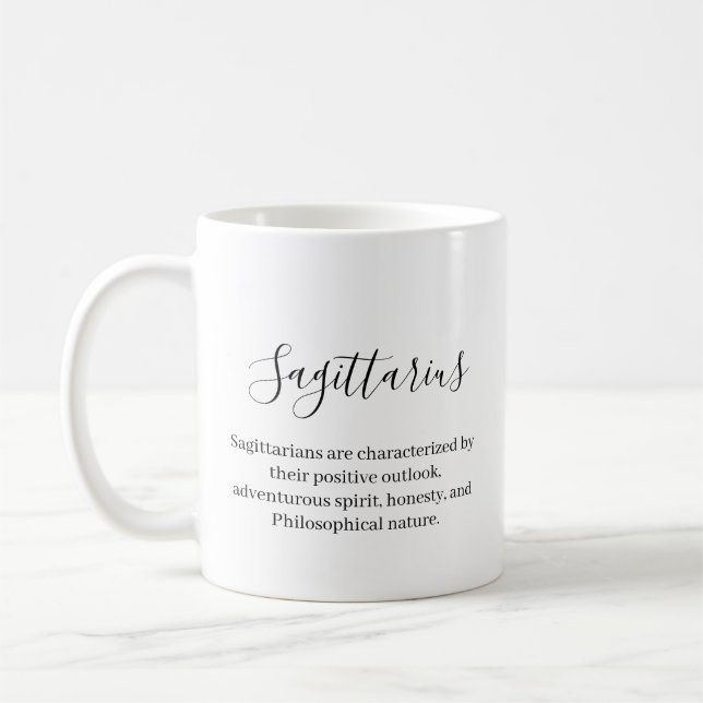 "Personalised Sagittarius Zodiac sign, name, trait Coffee Mug (Left)