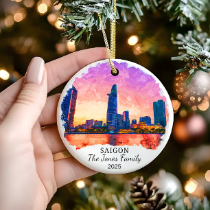 Personalised Saigon Ornament, Vietnam Gift Ceramic Tree Decoration