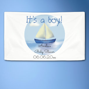 Personalised Sailboat Boys Baby Shower Banner