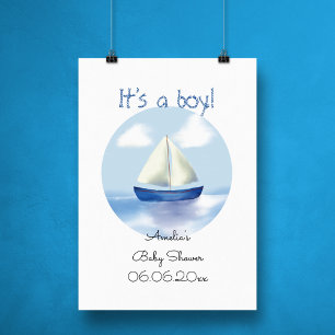 Personalised Sailboat Boys Baby Shower Photo Print