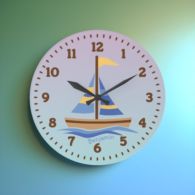 Personalised Sailboat Wall Clock for Kids Room (Creator Uploaded)