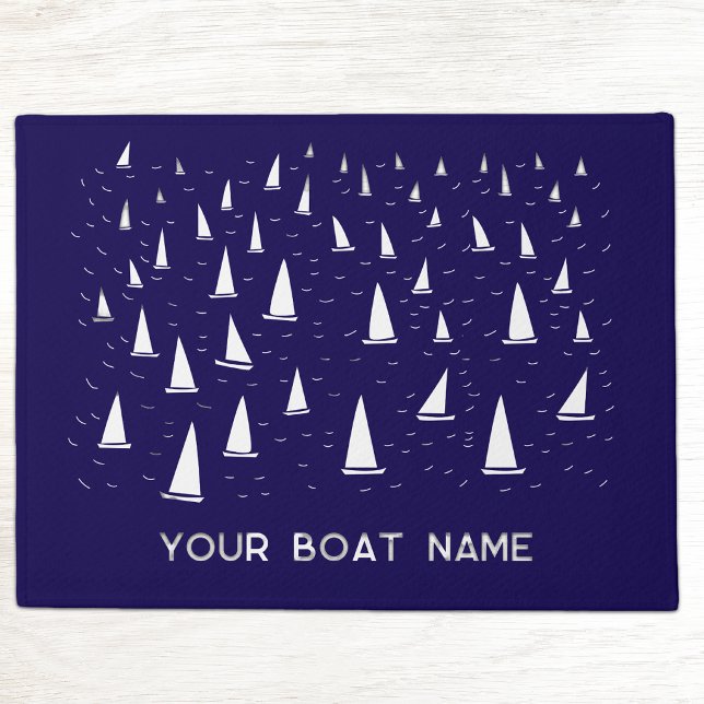 Personalised Sailing Boat Name Nautical Navy Blue Doormat (Personalized family or boat name sailing yacht nautical navy blue doormat)