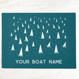 Personalised Sailing Boat Name Nautical Teal Green Doormat